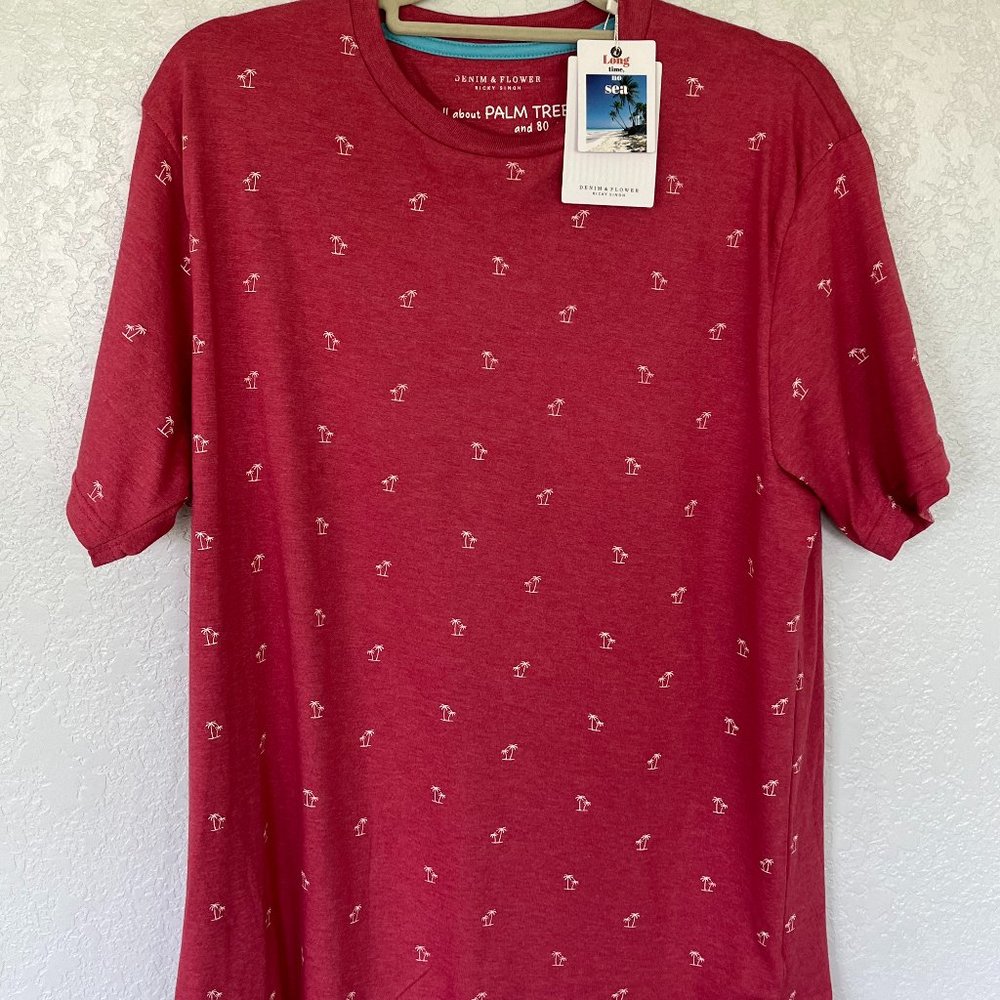 Denim and Flower Red Palm Tree Tee Shirt. XL. NWT.